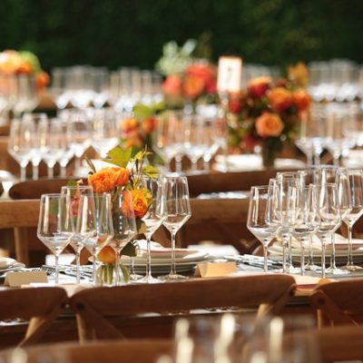 Tables with Empty Wine Glasses